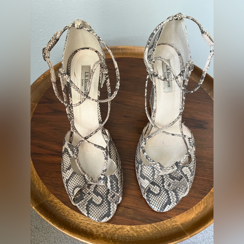 LK Bennett Snake Print Strappy Wedge Heels size 42 (11 US women)